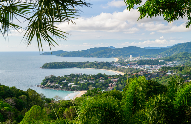 View point of Karon Beach, Kata Beach and Kata Noi in Phuket, Thailand, Panorama of travel summer holiday background concept.